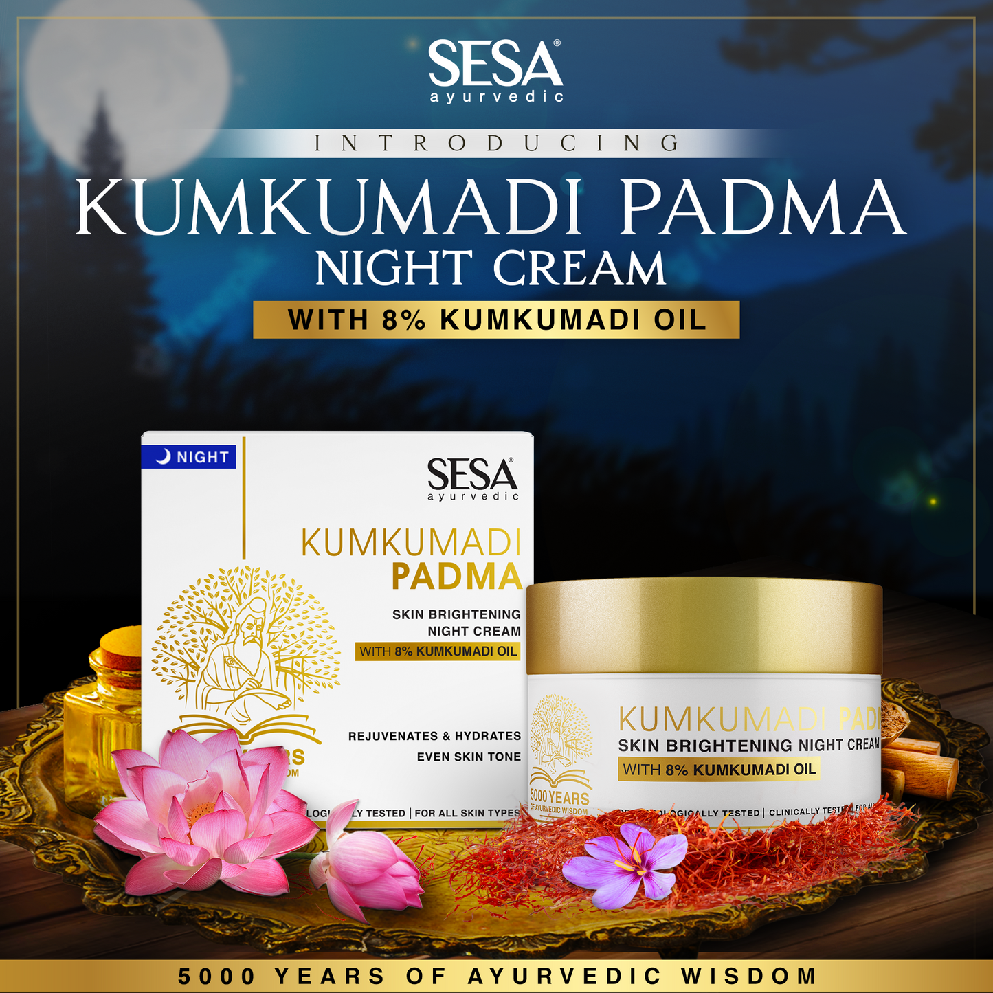 Kumkumadi Night Cream with Padma for Skin Brightening - 50gm