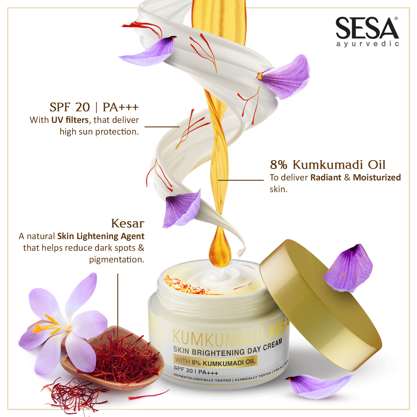 Kumkumadi Day Cream with Kesar for Skin Brightening - 50gm