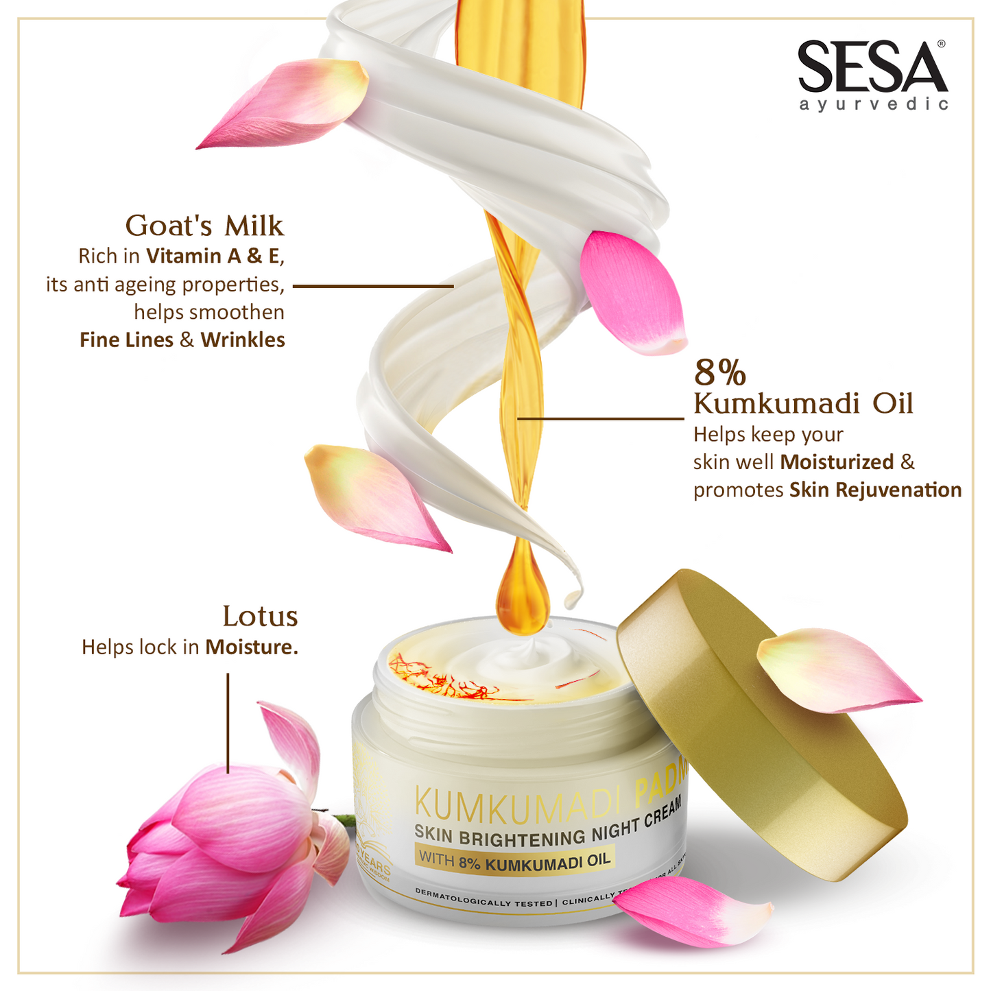 Kumkumadi Night Cream with Padma for Skin Brightening - 50gm