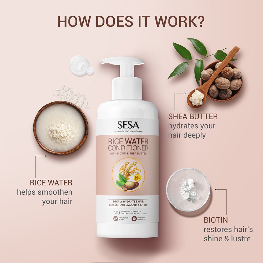 Rice Water Conditioner with Biotin & Shea Butter for Smooth & Shiny Hair