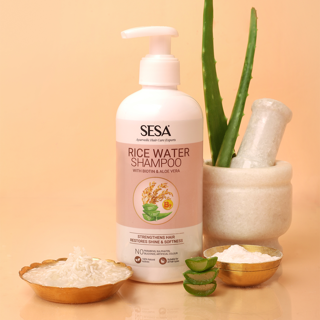 Rice Water Shampoo with Biotin & Aloe Vera for Soft & Shiny Hair