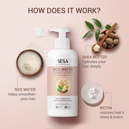 Rice Water Conditioner with Biotin & Shea Butter for Smooth & Shiny Hair