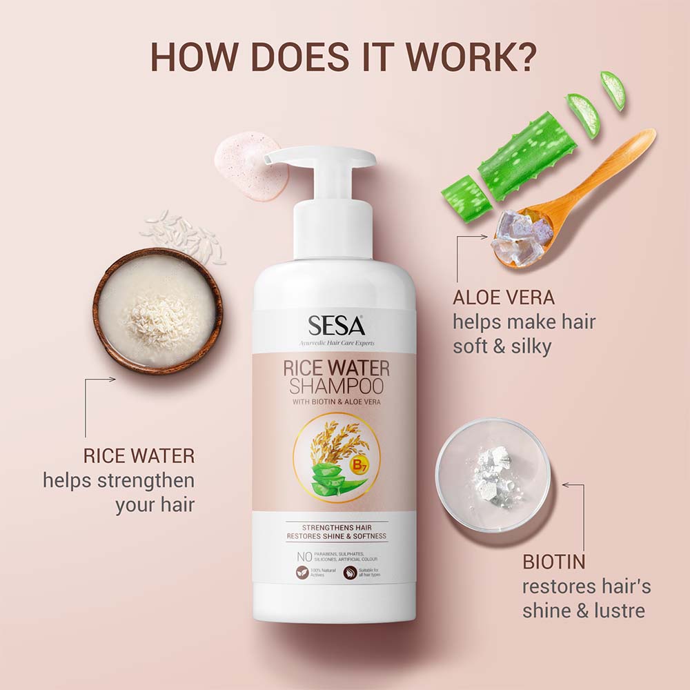 Rice Water Shampoo with Biotin & Aloe Vera for Soft & Shiny Hair