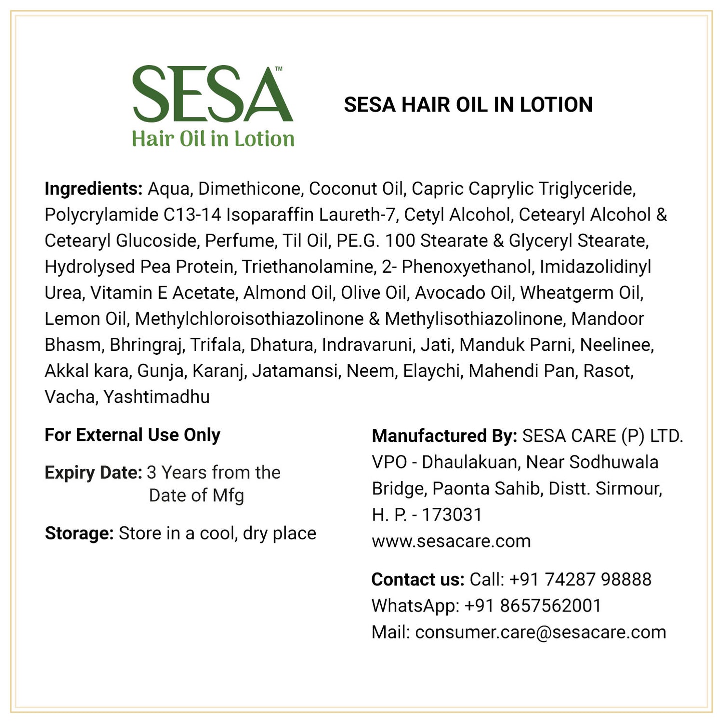 Non-Sticky Hair Oil in Lotion - 100ml