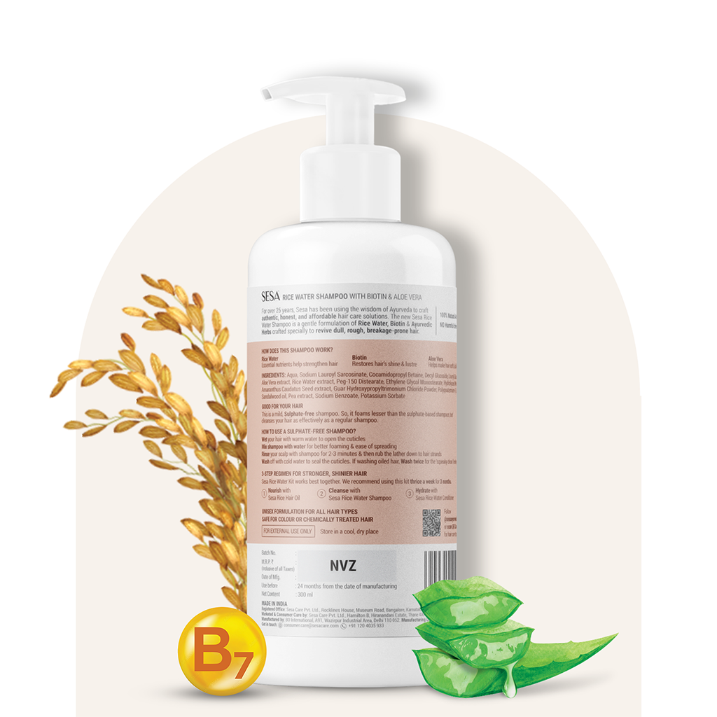 Rice Water Shampoo with Biotin & Aloe Vera for Soft & Shiny Hair